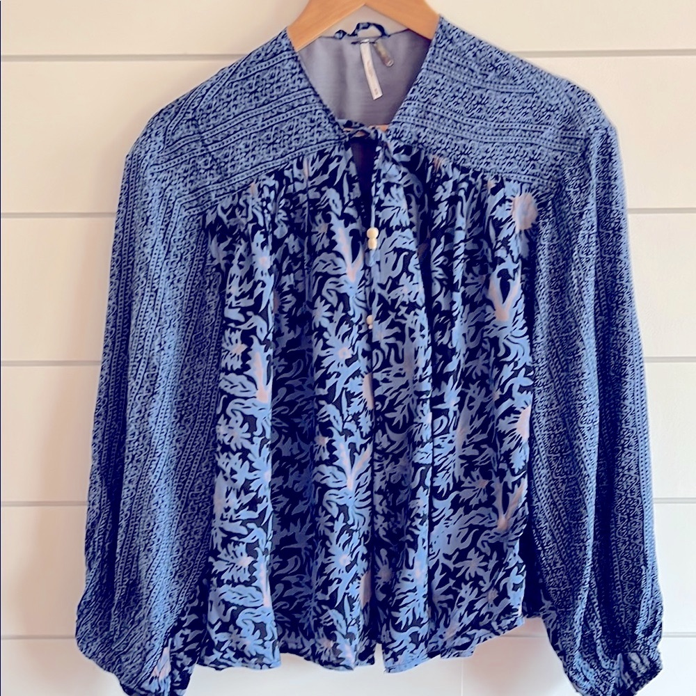 Free People Blue Boho Short Kimono Top